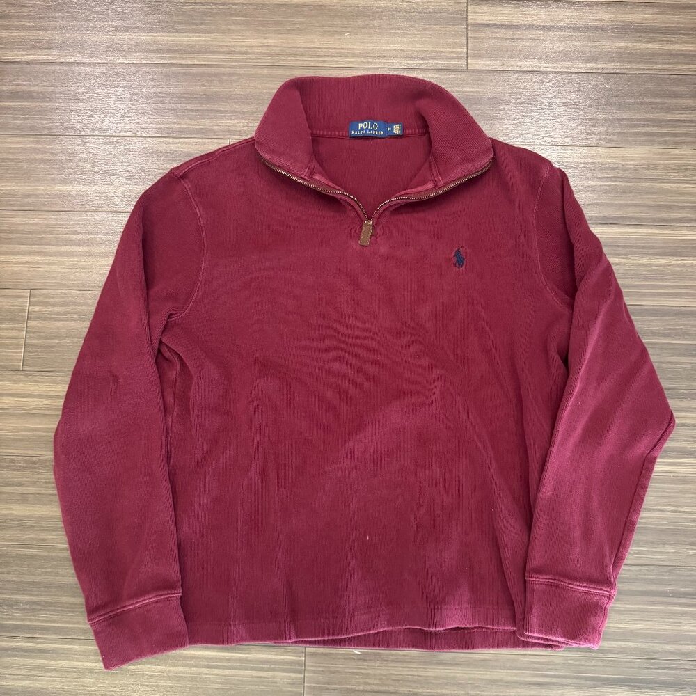 Mens Polo by Ralph Lauren Burgundy Quarter Zip Sweater Size Medium
